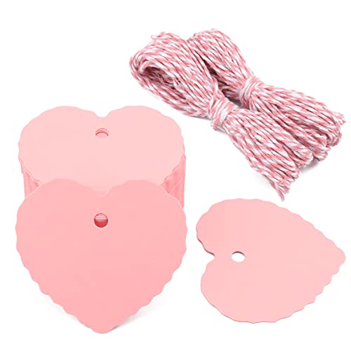 G2PLUS 100Stk. Herz Geschenkanhänger,Rosa Kraftpapier Etiketten Tags 300g/m² Anhänger Etiketten mit Schnur for Muttertag Valentinstag Hochzeit Geschenke von G2PLUS