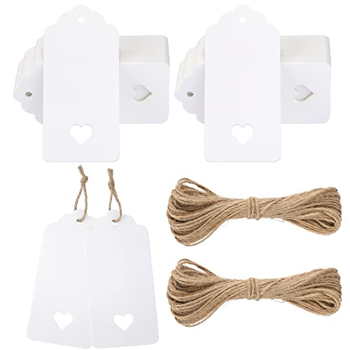 G2PLUS 100stk Geschenk Anhänger Weiß, 4.5x9.5CM Kraftpapier Etiketten Tags, 300g/m² Geschenkanhänger Etiketten Herz mit Schnur für Hochzeit Geschenke zum Basteln von G2PLUS