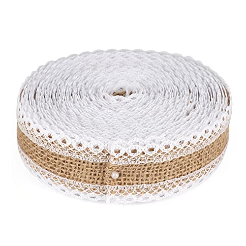 G2PLUS 10M Juteband Burlap Band Juteband mit Spitze,2.5CM Jutestreifen Dekoband zum Dekorieren DIY Handwerk Weihnachten Deko Hochzeit von G2PLUS