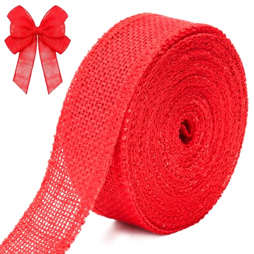 G2PLUS 10M Rot Juteband Burlap Band Vintage Geschenkband 4cm Breit Sackleinen Band Dekoband Juteband für DIY Handwerk Weihnachten Deko Hochzeit Party von G2PLUS