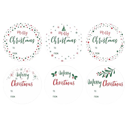 G2PLUS 120 Stück "Merry Christmas" Weihnachtaufkleber, Stechpalme Weihnachtlichen Sticker für Geschenk, 5CM Rund Geschenk Aufkleber zum Weihnachten, Weihnachten Aufkleber für Geschenke Deko von G2PLUS