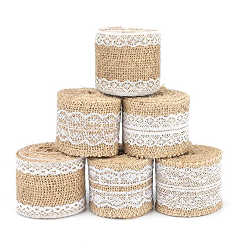 G2PLUS 12M Juteband mit Spitze, 5CM Vintage Basteln Jutebänder, Jute Spitze Dekoband für Hochzeit Geschenke Weihnachten Deko von G2PLUS