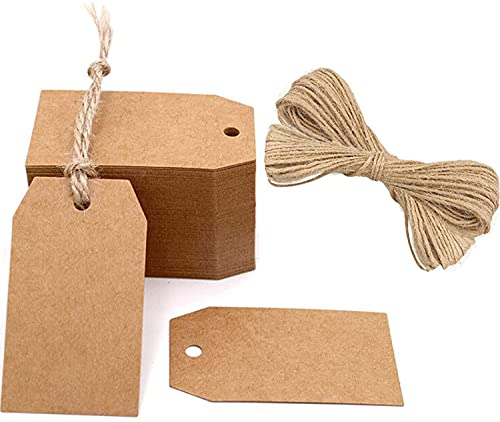 G2PLUS 200Stk Geschenkanhänger Kraftpapier Anhänger Etiketten Tags 4x7CM Anhänger Etiketten mit Jute-Schnur für Handmade,Hochzeit Geschenk Weihnachten -Braun von G2PLUS