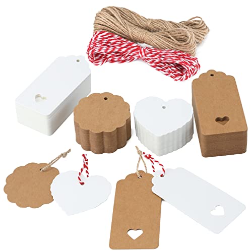 G2PLUS 200stk Geschenk Anhänger, Kraftpapier Etiketten Tags 300g/m² Geschenkanhänger Etiketten Herz mit Schnur für Hochzeit Geschenke zum Basteln von G2PLUS