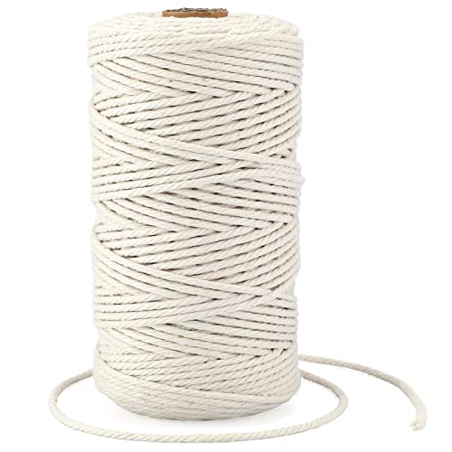 G2PLUS 3MM Beige Makramee Garn Baumwollgarn, 100 M Baumwollfaden Baumwollkordel, 4 Ply Bastelschnur Deko Kordel Bindfäden Perfekt für DIY Kunstgewerbe Gartenarbeit von G2PLUS