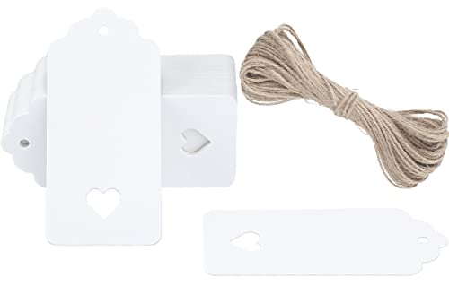 G2PLUS 50stk Geschenk Anhänger Weiß, 4.5x9.5CM Kraftpapier Etiketten Tags, 300g/m² Geschenkanhänger Etiketten Herz mit Schnur für Hochzeit Geschenke zum Basteln von G2PLUS