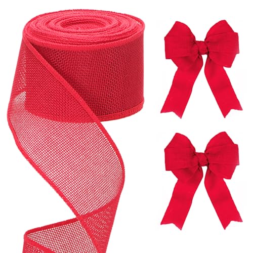 G2PLUS Rot Weihnachten Juteband mit Draht, 6CM Breit Geschenkband zum Basteln, 10M Kariertes Sackleinen Band, Weihnacht Dekoband Verdrahtet für Geschenk, Weihnachtskranz, Weihnachtsbaum von G2PLUS