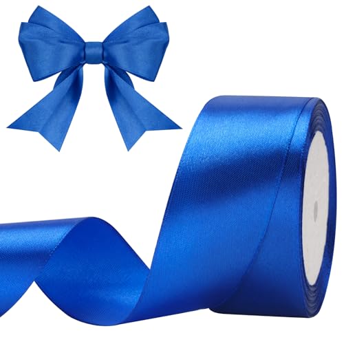 G2PLUS Blau Satinband 40mm, Breit Dekoration Geschenkband, 22m Schleifenband zum Bastel, Blau Satin Dekoband für Geschenkverpackung, Dekoration von G2PLUS