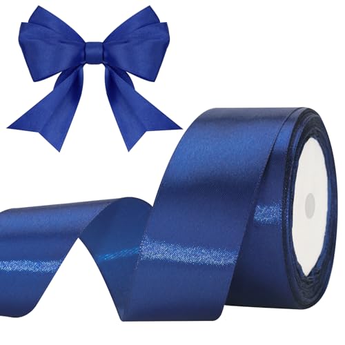 G2PLUS Darkblue Satinband 40mm, Breit Dekoration Geschenkband, 22m Schleifenband zum Bastel, Darkblue Satin Dekoband für Geschenkverpackung, Dekoration von G2PLUS