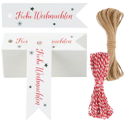 G2PLUS Klein Frohe Weihnachten Geschenkanhänger, Weiß Weihnachten Anhänger Geschenk,100 Stk Weihnachten Etiketten, 2x7CM Weihnachtsanhänger Papier zum Geschenke oder Weihnachten Adventkalender Deko von G2PLUS