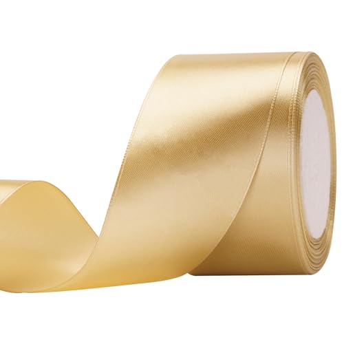 G2PLUS Gold Satinband 50mm, Breit Dekoration Geschenkband, 22m Schleifenband zum Bastel, Gold Satin Dekoband für Geschenkverpackung, Dekoration von G2PLUS