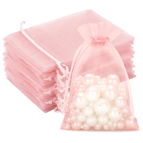 G2PLUS Heißes Rosa Organzasäckchen, 10x15cm Geschenk Organzabeutel, Organza Säckchen, 50 Stück Organza-Beutelchen mit Kordelzug Sie als Hochzeit Bonbonsbeutel,Schmuckbeutel von G2PLUS