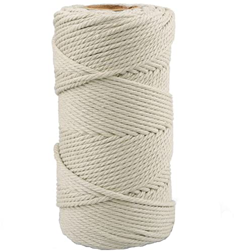 G2PLUS Makramee Garn 4mm, 100m Beige Baumwollgarn Baumwollkordel Baumwollschnur Kordel-Strickarbeiten Kettgarn für DIY Handwerk Basteln Wand Aufhängung Pflanze Aufhänger von G2PLUS