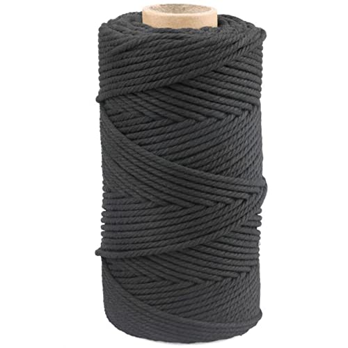 G2PLUS Makramee Garn 4mm, 100m Schwarz Baumwollgarn Baumwollkordel Baumwollschnur Kordel-Strickarbeiten Kettgarn für DIY Handwerk Basteln Wand Aufhängung Pflanze Aufhänger von G2PLUS