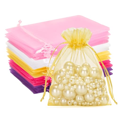 G2PLUS Multicolor Organzasäckchen, 10x12cm Geschenk Organzabeutel, 100 Stück Organza-Beutelchen mit Kordelzug Sie als Hochzeit Bonbonsbeutel, Schmuckbeutel, Geschenkbeutel von G2PLUS