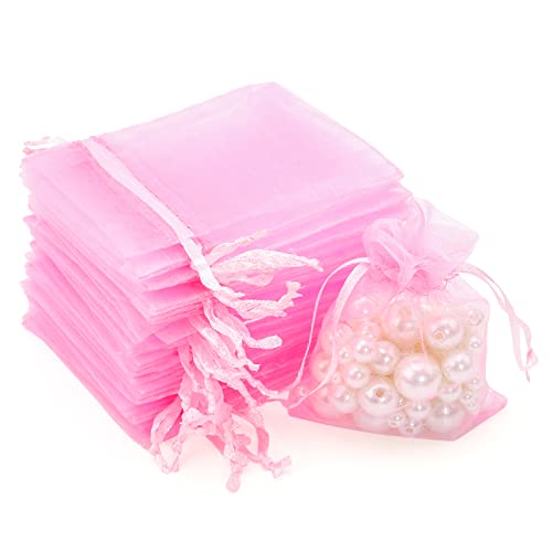 G2PLUS Rosa Organzasäckchen, 7x9cm Kleine Geschenk Organzabeutel, 50 Stück Organza-Beutelchen mit Kordelzug Sie als Hochzeit Bonbonsbeutel, Schmuckbeutel, Geschenkbeutel von G2PLUS