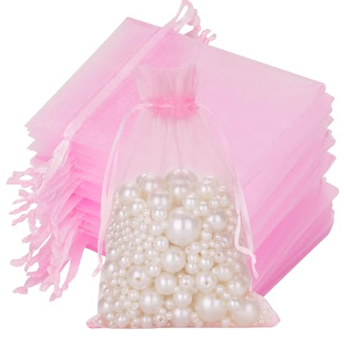 G2PLUS Rosa Organzasäckchen Groß, 13x18cm Geschenk Organzabeutel, 50 Stück Organza-Beutelchen mit Kordelzug Sie als Hochzeit Bonbonsbeutel, Schmuckbeutel, Geschenkbeutel von G2PLUS