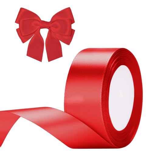 G2PLUS Rot Satinband 40mm, Breit Dekoration Geschenkband, 22m Schleifenband zum Bastel, Rot Satin Dekoband für Geschenkverpackung, Dekoration von G2PLUS