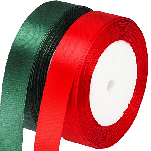 G2PLUS Rot und Grün Geschenkband, 20mm Schleifenband Rot und Grün, 44m Stoff Rot und Grün Satinband, Dekoband für Geschenkverpackung von G2PLUS