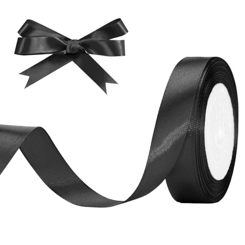 G2PLUS Schwarz Satinband 20mm, Dekoration Geschenkband, 22m Schleifenband zum Bastel, Schwarz Satin Dekoband für Geschenkverpackung, Dekoration von G2PLUS