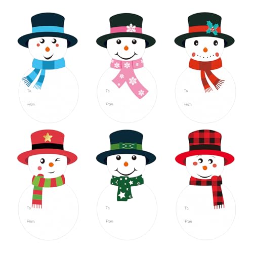 G2PLUS Süß Weihnachtaufkleber für Geschenke, 120 Stück Schneemann Weihnachten Aufkleber, Kraftpapier Sticker zu Beschriften, Weiß Weihnachten Namensaufkleber zum Geschenk oder Karten Deko von G2PLUS