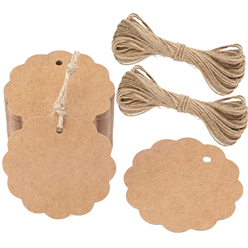 G2PLUS 300g/m² Rund Kraftpapier Anhänger - 100Stk. Etiketten Tags - 6CM Geschenkanhänger Anhänger Etiketten mit Schnur für Geschenkverpackungen und Kunsthandwerk(Braun) von G2PLUS