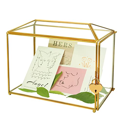 Hochzeit Gold Glas Kartenbox mit Schloss und Fach - Hochzeitskarten Kuvert handgemachtes Gold Deko Glas Terrarium, Partydeko Geschenkbox von G5AABMMKL