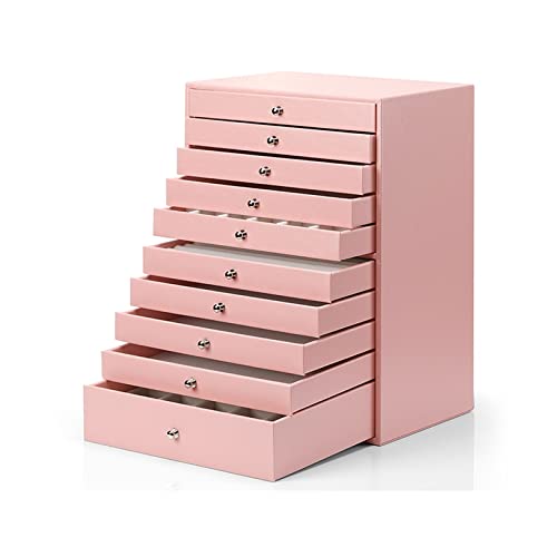 Schmuckschatulle/Organizer/Etui mit Kunstledergriff, Aufbewahrungsbox, Schublade, Schmuckaufbewahrungsbox, 10 Schichten (Farbe: Rosa) (Rosa) von G5AABMMKL