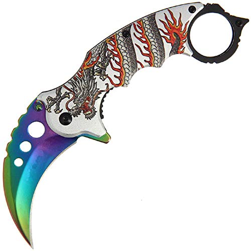 G8DS® Karambit Scharfes Outdoor Survival Karambitmesser | Kleines Einhand-Messer，Messer mit Rainbow Edelstahlklinge, für Arbeit Wandern Camping von G8DS