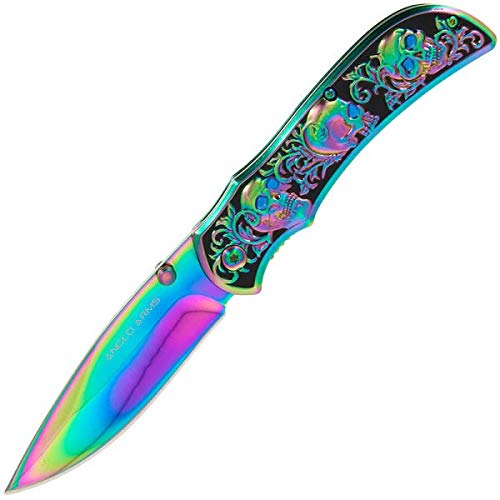 G8DS® Klappmesser Scharfes Outdoor Survival Taschenmesser | Kleines Einhand-Messer，Messer mit Mattschwarz Edelstahlklinge, für Arbeit Wandern Camping (Rainbow Skull) von G8DS