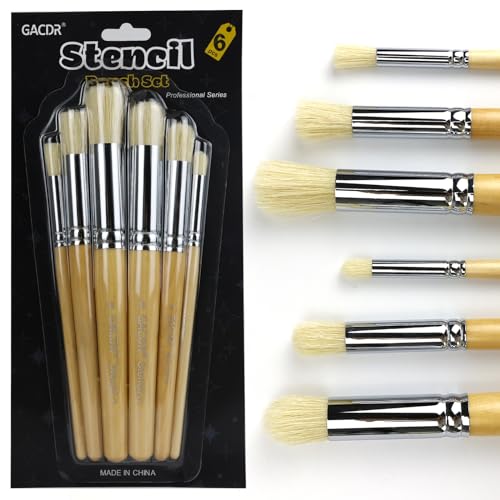 GACDR Schablonierpinsel Set, 6-Stück natürliche Borstenpinsel Schablone Pinsel für Malerei auf Holzwand, Schablone Projekte, DIY Crafts, Handwerk und Acryl Öl Aquarell Malerei Dome Stencil Brush von GACDR