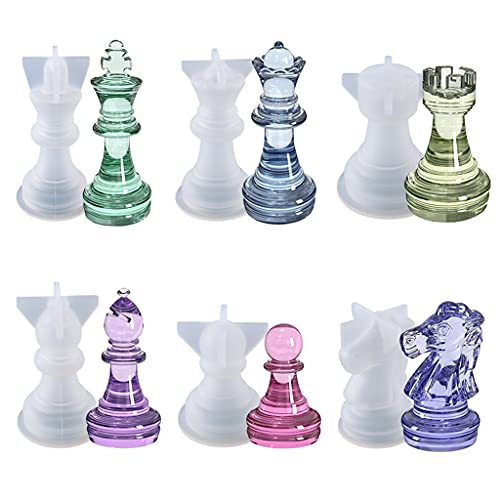 6 Stück 3D-Schach-Epoxidharz-Form, handgefertigte Schachfiguren, Kristall-Epoxidharz-Form, Heimdekoration, Harzgussform von GADAW