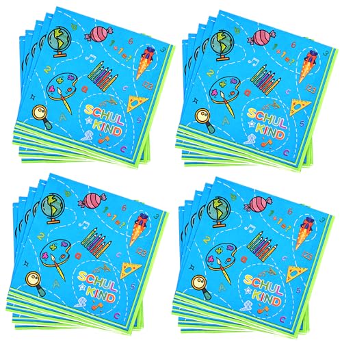 40PCS Servietten Einschulung, Servietten Schulanfang, Einschulung Servietten,Schulanfang Einschulung Deko,Mit Schulkind Zuckertüte Abc Schule Partyservietten Tischdeko,Einschulung,Partygeschirr-B von GADITIEK