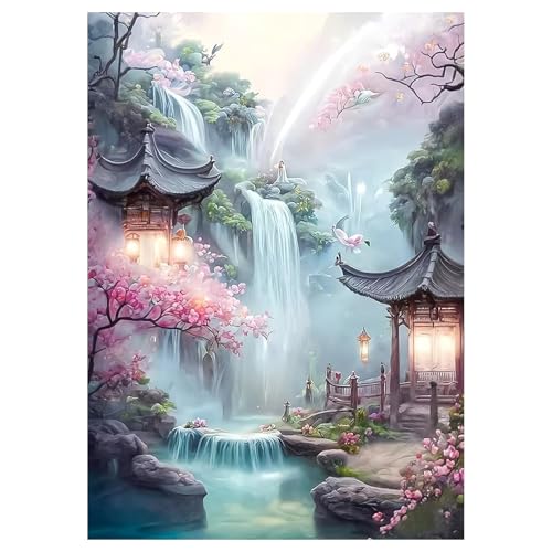 5D Diamond Painting Set für Erwachsene, Ich liebe Strand Kunstsets, Erwachsene Full DIY-Diamantmalerei als Geschenk, Wanddekoration für Wohnzimmer und Schlafzimmer Wanddeko (Shanshui-Pavillon) von GADITIEK