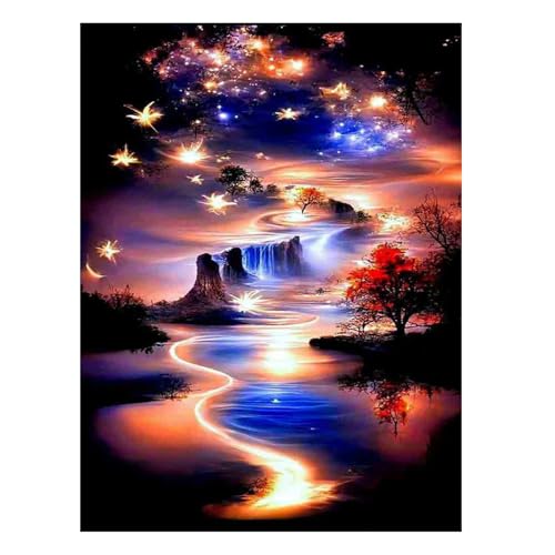 5D Diamond Painting Set für Erwachsene, Ich liebe Strand Kunstsets, Erwachsene Full DIY-Diamantmalerei als Geschenk, Wanddekoration für Wohnzimmer und Schlafzimmer Wanddeko (Sternenhimmelfluss) von GADITIEK