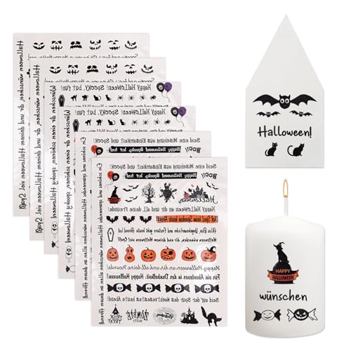 6 Stück Kerzentattoos Halloween, Kerzen Tattoo Halloween, Kerzentattoo Halloween, Rub On Sticker Keraflott Kerzenaufkleber Halloween, Kerzensticker für Halloween Deko Party (Halloween) von GADITIEK