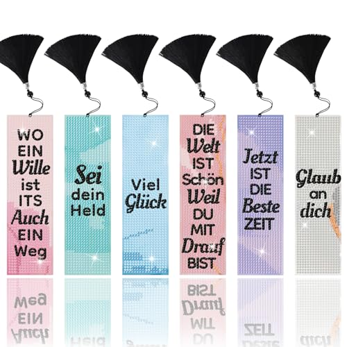 6 Stück Pferd Diamond Painting Lesezeichen, Kinder Geschenke 5D Diamant Painting Bookmark Mädchen Jungen Geschenke Mitgebsel zum Geburtstag Abschluss für Schüler Buchliebhaber (Inspirierender Text) von GADITIEK