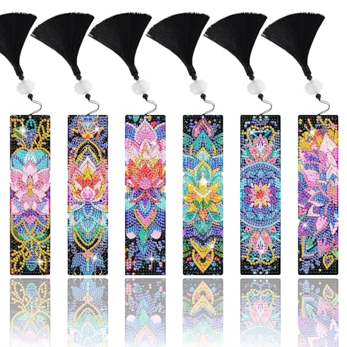 6 Stück Pferd Diamond Painting Lesezeichen, Kinder Geschenke 5D Diamant Painting Bookmark Mädchen Jungen Geschenke Mitgebsel zum Geburtstag Abschluss für Schüler Buchliebhaber (Mandala) von GADITIEK