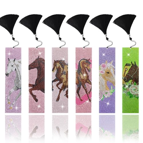 6 Stück Pferd Diamond Painting Lesezeichen, Kinder Geschenke 5D Diamant Painting Bookmark Mädchen Jungen Geschenke Mitgebsel zum Geburtstag Abschluss für Schüler Buchliebhaber Jugendliche (Pferd) von GADITIEK