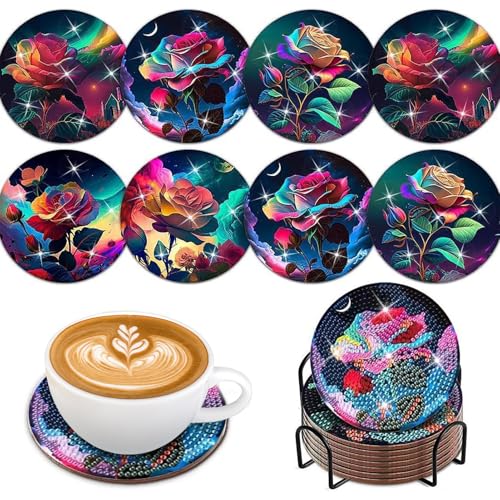 8 Stück Diamond Painting Untersetzer mit Halter, DIY 5D Diamant Painting Mandala, Diamond Painting Weihnachten Deko für Erwachsene Anfänger Tassen, Weingläser, Vasen und Heimküche Geschenk (Mandala) von GADITIEK