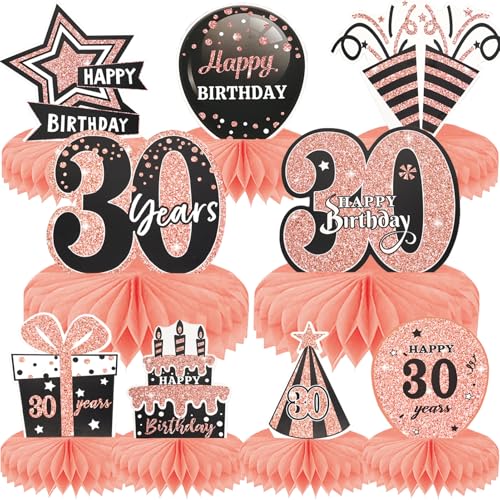 Deko 30 Geburtstag Frauen Mann, 9 Stück Bienenwabe Mittelstück Tischdeko 30 Geburtstag Deko, Happy Birthday Deko Rosegold, 30. Geburtstag Deko Party, Geburtstagsdeko 30 Tischdeko Party Zubehör von GADITIEK