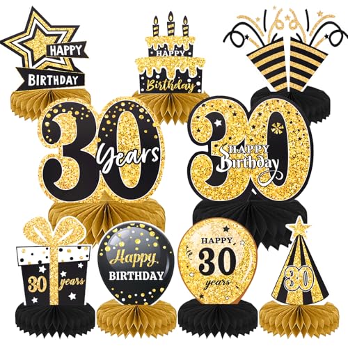 Deko 30 Geburtstag Frauen Mann, 9 Stück Bienenwabe Mittelstück Tischdeko 30 Geburtstag Deko, Happy Birthday Deko Schwarz Gold, 30. Geburtstag Deko Party, Geburtstagsdeko 30 Tischdeko Party Zubehör von GADITIEK