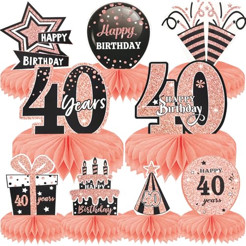 Deko 40 Geburtstag Frauen Mann , 9 Stück Bienenwabe Mittelstück Tischdeko 40 Geburtstag Deko, Happy Birthday Deko Rosegold, 40. Geburtstag Deko Party, Geburtstagsdeko 40 Tischdeko Party Zubehör von GADITIEK