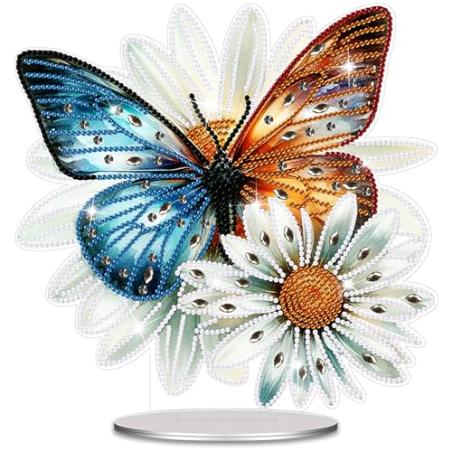 GADITIEK 5D Diamond Painting Schmetterlings-Gänseblümchen Deko, Doppelseitige Diamond Painting Set Erwachsene, Diamant Malerei Tisch Ornamente für Zuhause,Büro,Dekoration,Geschenk für Familie von GADITIEK