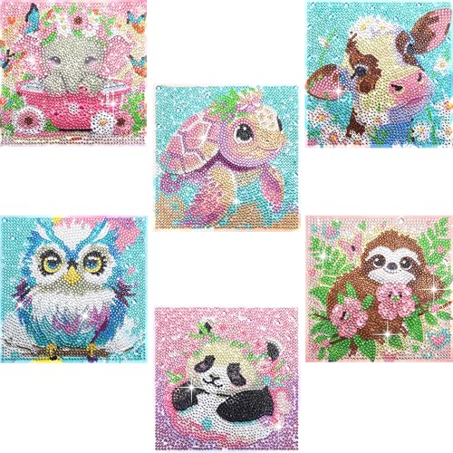 GADITIEK Diamond Painting Kinder, Cartoon-Tiere 5D DIY Diamant Painting Bilde, Süß Tiere Diamond Painting Set für Mädchen ab 6 7 8 9 10 11 12 Jahre, 15 x 15 cm (6) von GADITIEK