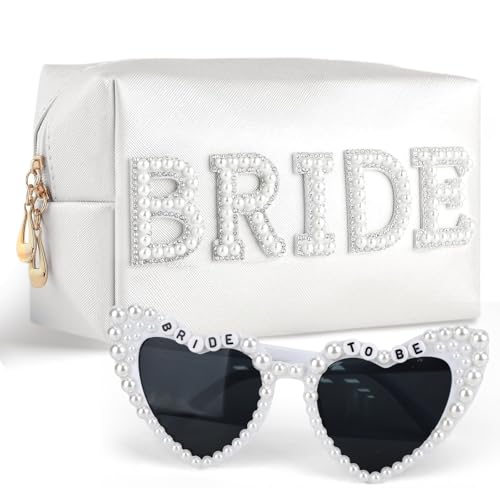 GADITIEK Bride To Be Geschenk, 2 Stück Perle Buchstaben Brauttasche und Brille, Bride Tasche Braut Geschenk, JGA Accessoires Frauen für Mädchen, Brautjungfer, Junggesellenabschied von GADITIEK