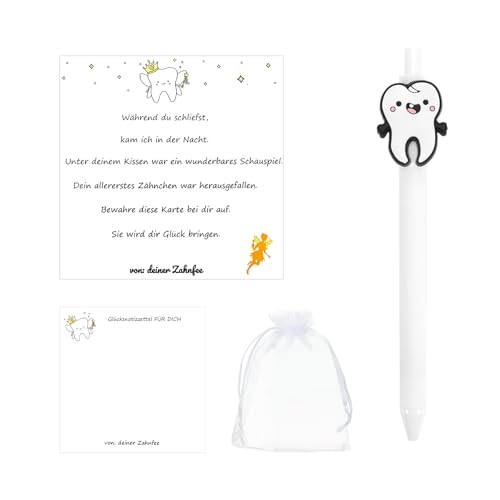 GADITIEK Zahnfee Geschenke für Mädchen und Jungen - Glückliches Zahnfee Geschenkset mit Stift und Notizblock für die Zahnfe (Weiß) von GADITIEK