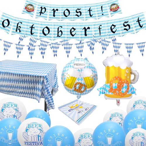 Oktoberfest Deko Set Dekoration, Oktoberfest Party Bayern Deko Party Personalisierte Banner, Tischdecke, Luftballons, Wimpelkette， Folienballons, Partyspiel Zubehör, Foto Requisiten von GADITIEK