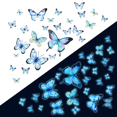 Wandtattoo Schmetterlinge Leuchtend, Wand Tattoo Selbst Klebend, LeuchtendSchmetterling Wandaufkleber, Schmetterling Deko Wandsticker für Wohnzimmer Schlafzimmer (Blau) von GADITIEK