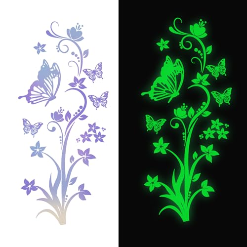 Wandtattoo Schmetterlinge Leuchtend, Wand Tattoo Selbst Klebend, LeuchtendSchmetterling Wandaufkleber, Schmetterling Deko Wandsticker für Wohnzimmer Schlafzimmer (Blume) von GADITIEK